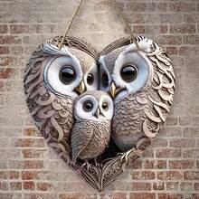 1 pièce Ornement suspendu en bois en forme de hibou, crochet de porte en bois créatif en forme de cœur de hibou, décoration pour le salon, la chambre, la cour et le jardin - Multicolore - Voir 7