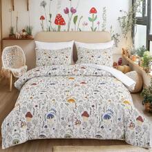 Mushroom Comforter Set 3 Piece, Colorful Mushrooms Dr Queen Bedding With Plants And Flowers, Aesthetic Cute Mushrooms Room Dr Comforter For  Adults Boys Girls, Queen, Cream,23456159 - 薄荷藍 - 查看 1