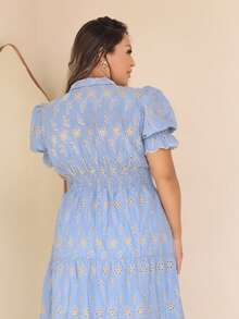 Elegant Women's Dress Simple Embroidery Button Women's All - 雙色藍 - 查看 2