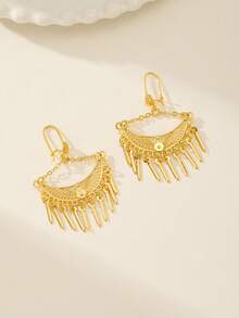 2pcs Fashionable Versatile Bohemian Multi-Layer Tassel Dangle Gold-Color Earrings, Stylish Palace Style, Gold Substitute, 24K Gold-Color, Gift For Best Friend, Girlfriend, Wife, Holiday, Birthday, Suitable For Women And Girls Everyday And Festival Wear