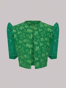 Blusa de mujer con estampado floral retro y romántico de manga abullonada - Verde - Ver 1