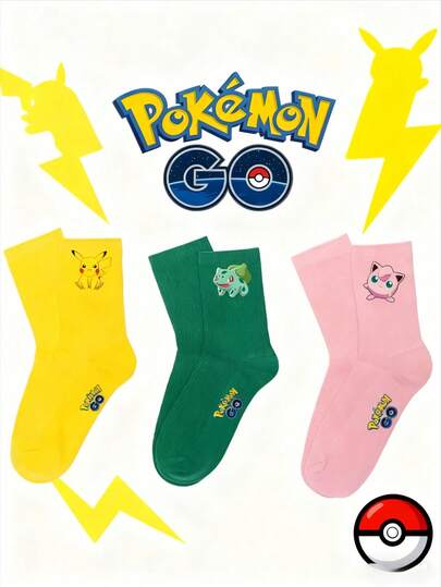 جوارب بوكيمون رياضية قابلة للتنفس، جوارب متوسطة ملونة للأولاد والبنات للربيع والصيف والخريف والشتاء، جوارب رياضية عصرية ماصة للعرق وقابلة للتنفس