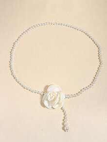 1 Piece Of Sweet White Imitation Pearl Beaded Chain Flower Baroque Style White Women's Waist Necklace Ball - 白色 - 查看 4