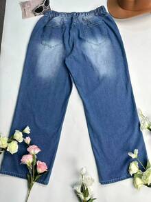 Pantalones vaqueros rectos lavados con bigotes de gato para mujeres de talla grande, adecuados para disfraces de Halloween