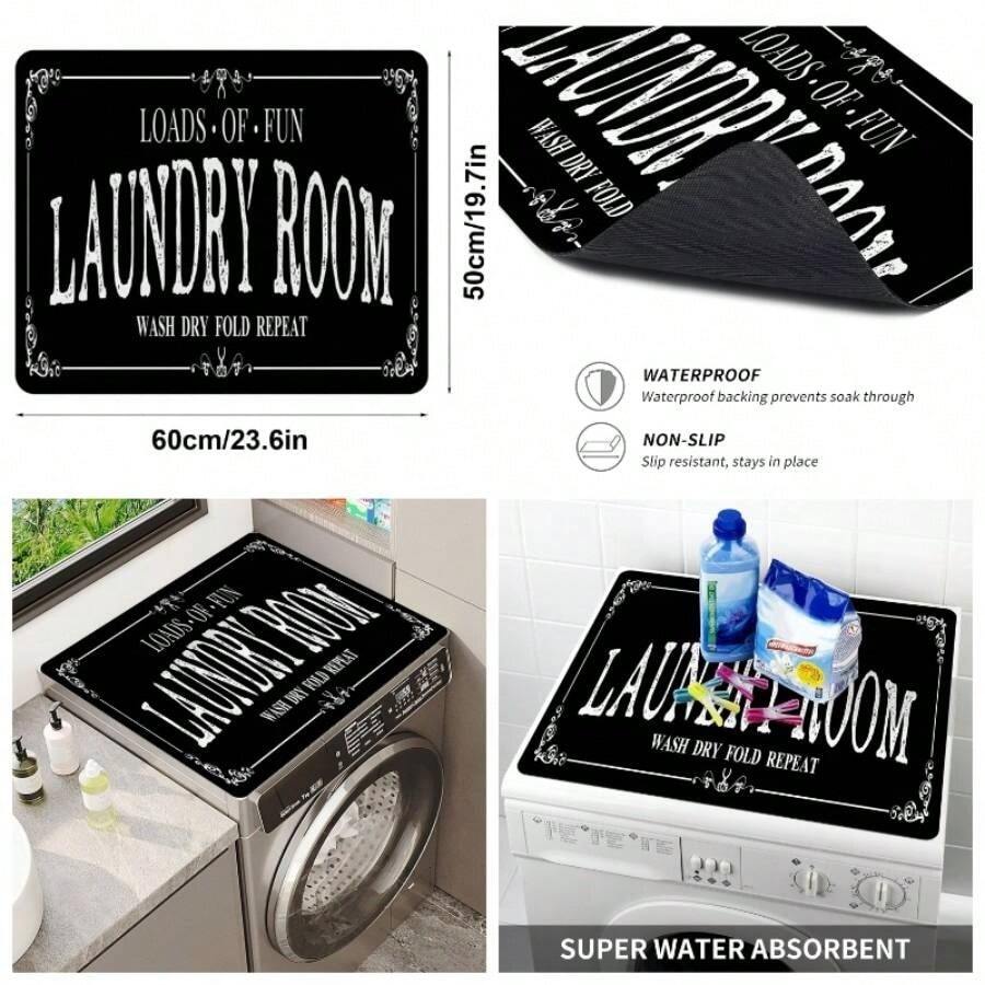 - Cubierta superior para lavadora y secadora, 23.6x 19. pulgadas, funda antideslizante para lavadora y secadora para la parte superior, color negro - Negro - - Ver 1