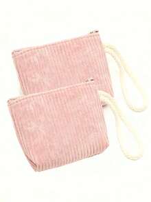 2 piezas Cartera de pana a rayas, con cremallera y correa de muñeca, adecuada como regalo de vuelta al colegio, cartera de mujer, mini cartera, embrague, monedero - Multicolor - Ver 11