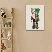 Framed 1pc Frame  Kaw Art Poster - Vibrant Cartoon-Style Canvas Wall Art,Perfect For Bedroom Decor & Gift For Friends, Minimalist Beige Background With Colorful Accessorie - 彩色 - 查看 3