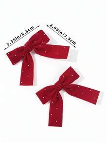 2pcs Women's Solid Color Rhinestone Velvet Bow Hair Clips, Cute Accessories