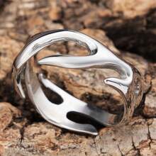 1枚不锈钢亮银色耶稣荆棘冠冕防水防褪色男女通用戒指 - 銀色 - 查看 5