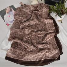 100% Mulberry Silk Scarf For Women Lightweight Long Scarves Beach Wraps Cover Up -Travel Photography Scarfhalloween - 咖啡花香 - 查看 5