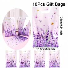 10/20/50 unidades Bolsas de regalo de plástico de color púrpura lavanda - Elegantes y duraderas, con diseño floral y mariposa para obsequios de boda, fiesta de cumpleaños, regalos navideños, accesorios para fiestas de jardín de primavera (Tema con aroma a lavanda)