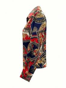 Camisa Urbana de Contraste Satinado, Elemento de Corrente e Retalhos Geométricos, Gola Clássica de Camisa + Abotoamento Simples - Cores misturadas - Visão 5