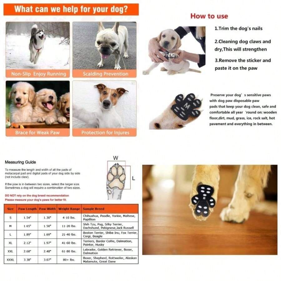 24 Piezas de Almohadillas de proteccin Antideslizantes para Patas de Perro, Zapatos para Perros autoadhesivos Desechables, Negro S - M - Ver 1