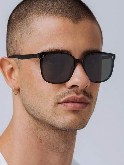 1 pieza Gafas de hombre de montura cuadrada grande y casual de color negro, gafas ligeras y de alta calidad para actividades al aire libre y accesorios de viaje