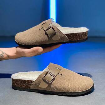 Winter Plush Sandals, Comfortable Non-Slip Men's Slippers, Birkenstocks Soft Cork Soles Durable Men's Clogs, White Thermal Lined For Comfort, High-Quality Brand Men/Women Shoes, Outdoor Thick-Toe Men Sandals (Asymmetrical Pattern). Note: Due To The White Thermal Lined And Black Upper, Some White Fleece May Stick To The Upper, Which Is A Normal Phenomenon And Not Dirt.