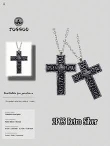TUGGUO TUGGUO 1PC/ Cross Necklace For Men Hip-Hop Style Loc Jewelry Religious Pendant Printed Cross Necklace With Locket Cross Pendant, Vintage Handmade Pendant Jewelry For Men And Women, Fashionable Unisex Gift Ideas, Metal, No Gemstones