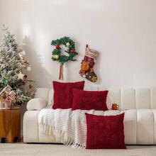 Fundas Navideo para Cojines 45x 45, 2 Felpa Fundas para Cojines de Pino de Navidad, Funda Almohada Cojines Navideos Elegantes, Cojines Decorativos Sala Modernos rbol de Navidad E, Rojo - inicial - Ver 8