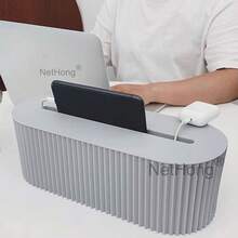 1 Office Cable Organizer With Lid, Large Capacity Cable Organizer, Space Saving Cable Management Box For Desktop Outlets - Dark Grey - View 3