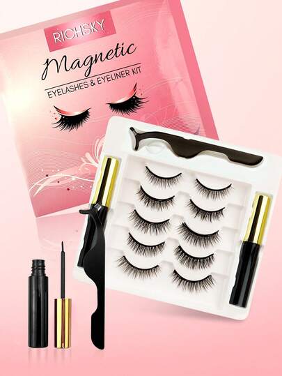 5 7 Pairs Magnetic Eyelashes Kit, False Lashes 5 Pairs With Tweezers, Easy To Apply-No Glue(5 Pairs) Lash Clusters Kit,Lashes,Eyelashes,Fake Lashes