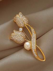 1pc Tulip Casual Street-Style Zinc Alloy Brooch, Suitable For Floral Collar Pin, T-Shirt, Chiffon Blouse, Jacket, Suit, All Seasons Christmas Gift