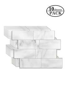 WoStick 自粘瓷砖防溅板，地铁砖图案，适用于厨房和浴室，尺寸：11.56 英寸 x 8.38 英寸，装饰贴纸，适用于儿童房、婴儿房、游戏室、客厅、卧室 - 大理石紋 - 查看 11