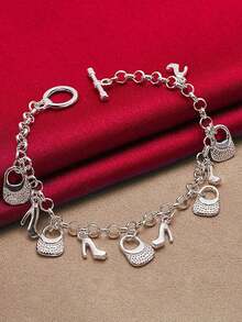 1PC Silver Metal Beach-Themed Chain Pendant Bracelet For Men & Women – Featuring Turtle, Starfish, Shell, Seahorse & Dolphin Charms, Fashionable Personalized Jewelry, Perfect For Beach Parties, Casual Wear & Summer Vacations - Silver - View 15