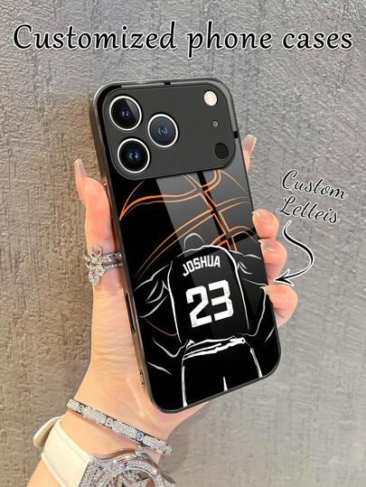 1pc Customized Basketball Number & Name Line Design Fashionable Phone Case, Fingerprint-Resistant TPU Liquid Full Edge Soft Protective Cover, Tempered Glass Material, Shock-Proof, Scratch-Resistant, Compatible With IPhone 17 Pro Max/16 Pro Max/15 Pro/14 Plus/13 Pro/12 Pro Max/11/Xs Max/8/7/6 Plus, Galaxy S24 Ultra/S25 Ultra, Redmi/ Accessories