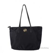 Versace Medium Black Nylon Fabric La Medusa Shoulder Zip Top Tote Bag - Black - View 1