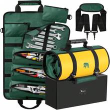Bolsa de Herramientas,Organizador de Bolsa de Herramientas Enrollable Resistente,Organizador de Herramientas con 6 Bolsillos para Mecánico,Electricista,Fontanero y Carpintero,Regalos para Hombres - verde - Ver 1