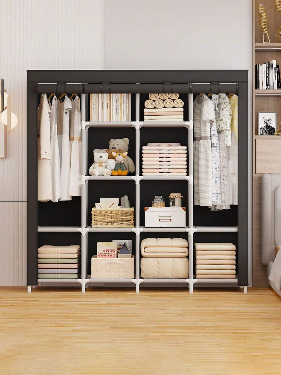 1pc Non-Woven Fabric Wardrobe Organizer, Dust-Proof Clothes Rack, Foldable Closet Hanger, Multi-Functional Bedroom Wardrobe Cabinet, Easy Assembly