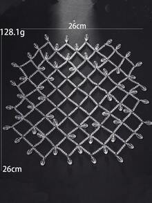 1件银色网状发链，配闪亮水晶水滴吊坠头饰，新娘发饰，派对造型，发饰，准新娘 - 銀色 - 查看 2