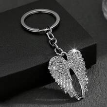 1 Fashion Angel Wing Keychain - Shiny Inlaid Design, Durable Metal Key Ring, Daily Use Gift For Men And Women Couples, Cute Metal Texture Pendant - 銀色 - 查看 6
