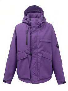 Women's Outdoor Waterproof Hooded Jacket - Warm Windproof Softshell Cargo Coat - Purple - View 6