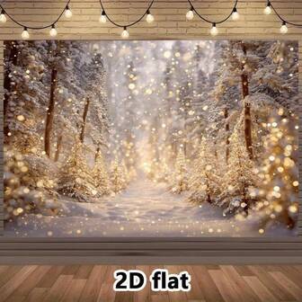 1 pieza de tela de fondo con efecto de destello de escena de invierno nevado - Árboles dispersos dorados sin necesidad de energía, adecuado para Navidad, boda, cabina fotográfica, decoración de fiesta - Pancartas para eventos interiores y exteriores, efecto de destello 2D, fondo de fotografía de invierno maravilloso
