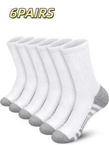 6 pares de calcetines tipo tripulación para hombres de talla grande, en color negro y blanco, aptos para primavera/otoño, calcetines deportivos para baloncesto