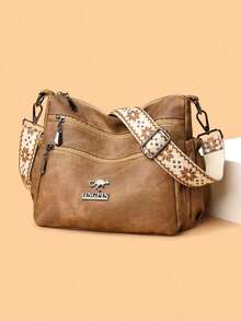 Dedoo 女士柔软材质斜挎包，中年女性单肩包，春秋季新款 - 棕色 - 查看 11