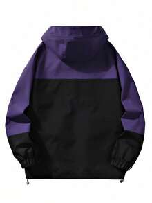 Men's Spring And Autumn New Colorblock Casual Jacket, Fashionable Hooded Windbreaker Coat - Purple - View 2