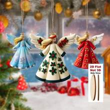 16 adornos navideños planos 2D para árbol de Navidad: colgantes de madera con forma de ángel niña. Decoración navideña para el hogar. - vistoso - Ver 2