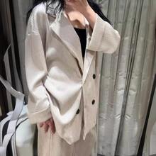Women's Clothing Series Casual Loose Wrinkle Effect Double-Breasted Blazer 4387027 - 黑色褲子 - 查看 4