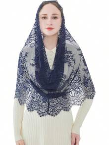 Wgior Spanish Infinity Veils For Church Lace Chapel Veils Catholic Church Veil Latin Mass Head Covering Scarf Mantillahalloween - Màu xanh hải quân - Xem 2