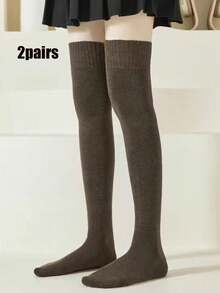 1/2/3双装女士过膝袜，纯色加厚保暖内衬，秋冬季保暖舒适，适合学生和成人穿着（多种颜色组合可选）圣诞礼物