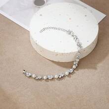 Crysdue Wedding Bridal Link Bracelet Brides Bridesmaids, Marquise Cubic Zirconia Tennis Bracelets Women Prom Jewelry - E_珍珠+立方氧化鋯,銀色 6.3-7.87 英寸 - 查看 10
