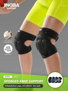JINGBA SUPPORT 1 Pair Unisex Breathable Foam Knee Pads With Thick Sponge Padding - Adjustable Support For Men And Women, Suitable For Dancing, Volleyball And Roller Skating - Black - View 1