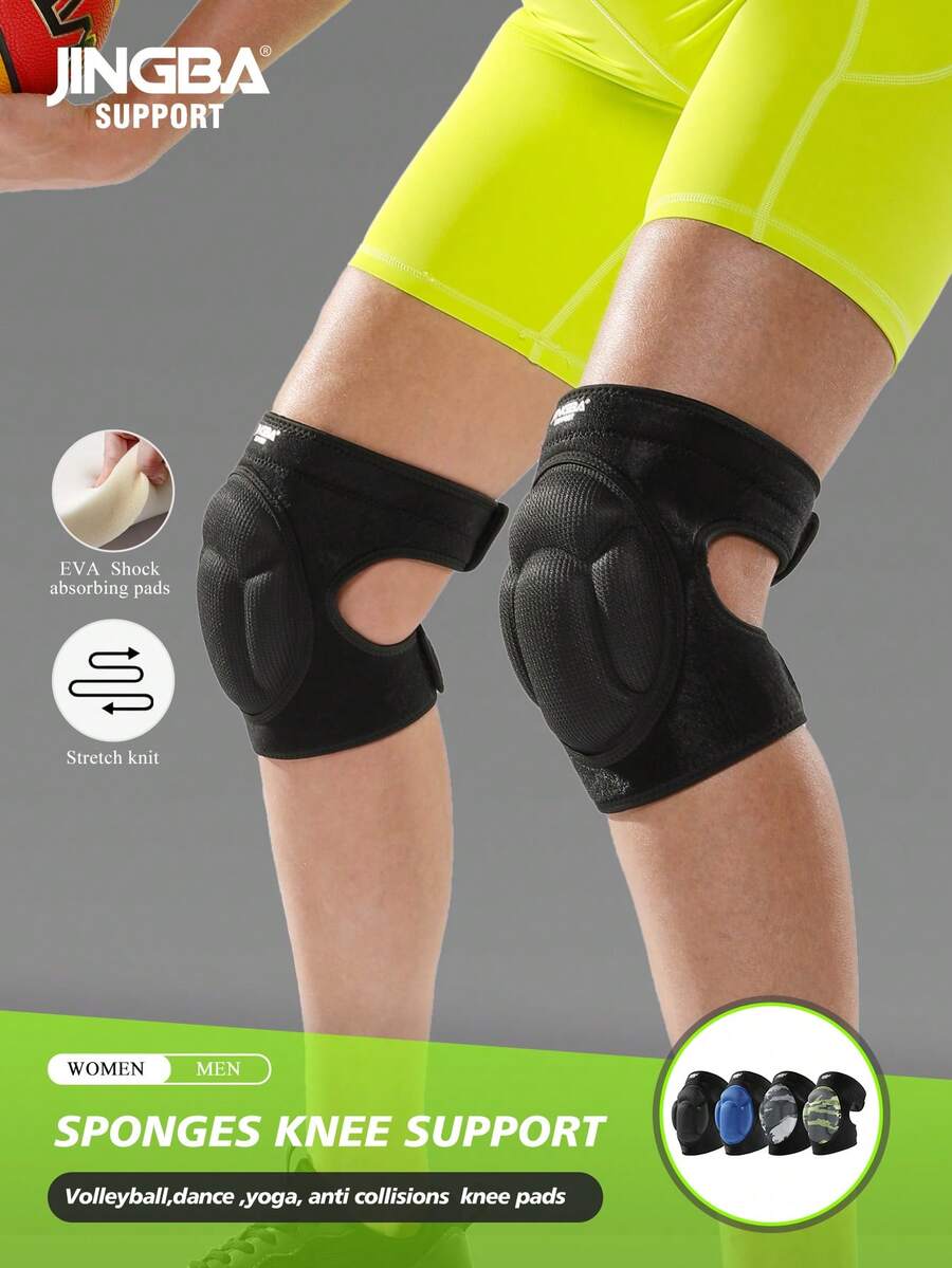 JINGBA SUPPORT 1 Pair Unisex Breathable Foam Knee Pads With Thick Sponge Padding - Adjustable Support For Men And Women, Suitable For Dancing, Volleyball And Roller Skating - Black - View 1