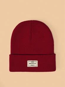 1 件弹力针织帽，时尚街头嘻哈风格，带品牌标签，保暖翻边滑雪帽，适合秋冬季秋季服装 - 貼標 - 查看 23