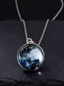 1pc Solar System Galaxy Nebula Necklace, Double-Sided Time Gem Glass Ball Pendant