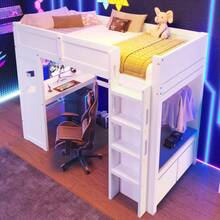 Hochbett, 90x200cm, Gaming Bed Mit Schreibtisch, Mit LED-Lüchten, 1 USB-Anschlüssen, 1 Typ-C Ausgestattet, Leiter, Schreibtisch, Schublade, Wäscheständer, Ohne Matratze, Weiß - 90cm*200cm - View 4