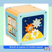 Cubo Montessori para Enseñanza| Juguete de laberinto educativo| Cubo de Actividades de Madera| Juguetes educativos adecuados para niños y bebés.| Cubo de Actividades Montessori 5 en 1 Espacio