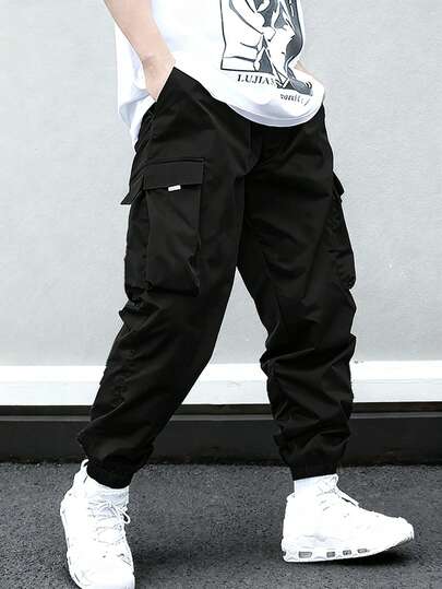 1 pieza Pantalones cargo casuales y con estilo, transpirables y con múltiples bolsillos, adecuados para adolescentes varones, para usar en casa, viajes diarios, escuela, actividades al aire libre, fiestas, estilo callejero, en todas las estaciones