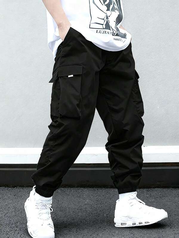 1pc Breathable Casual Stylish Multi-Pocket Cargo Pants For Teenage Boys, Suitable For Home, Daily Commute, School, Outdoor Activities, Parties, Street Style, All Seasons
